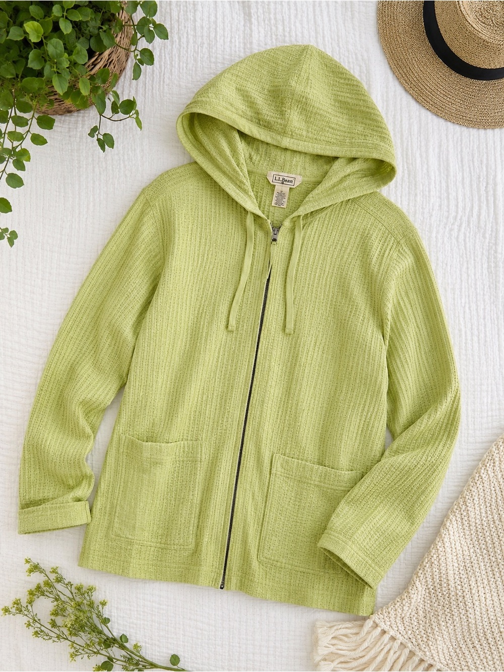 L.L. Bean Light Green Hooded Zip Jacket